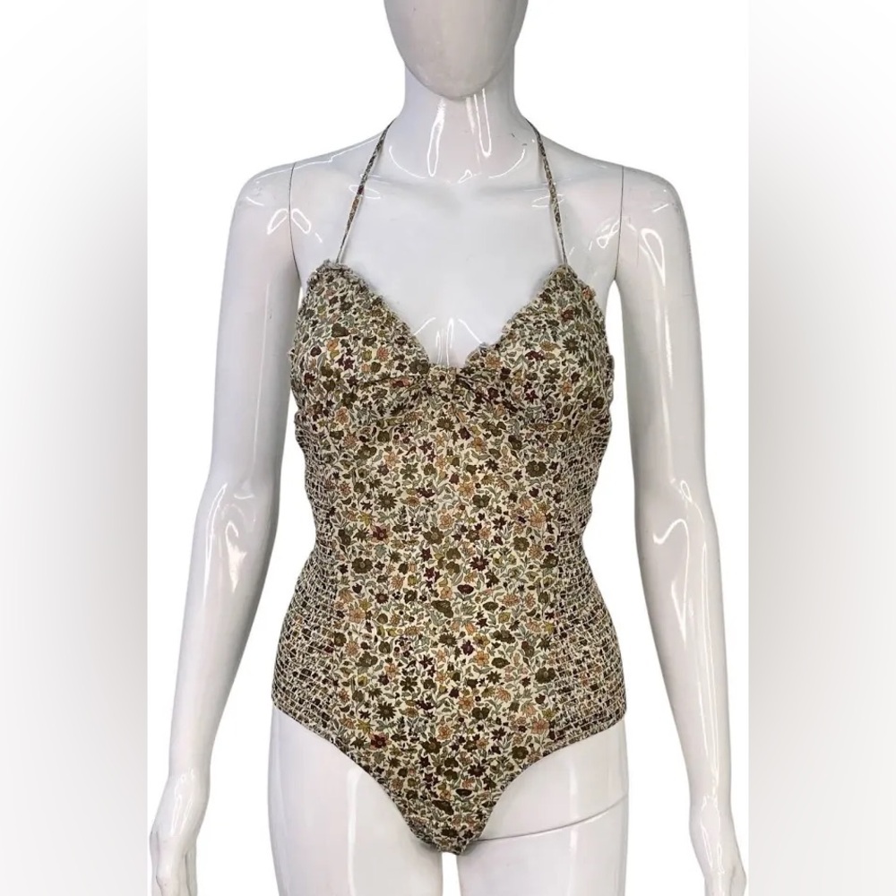 NWT Doen Floral One-Piece Swimsuit in Cream, Green, Brown